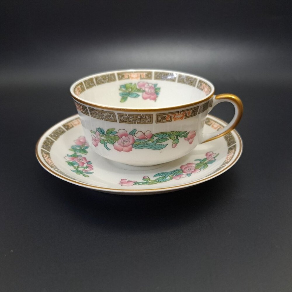 Syracuse Indian Tree Pink Tea Cup & Saucer Set Floral Design Vintage